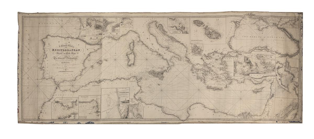 (BLUEBACK CHART.) Norie, J.W. A General Chart of the Mediterranean, Adriatic and Black Seas; Together with the Grecian Archipelago.